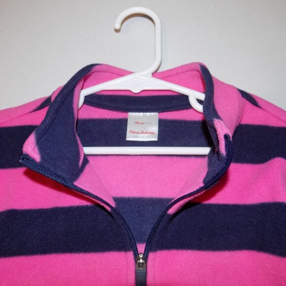 HANNA ANDERSSON Girls 100 sz 4 PInk Blue Striped Fleece Pullover 1/4 Zip Excelle - Picture 3 of 3